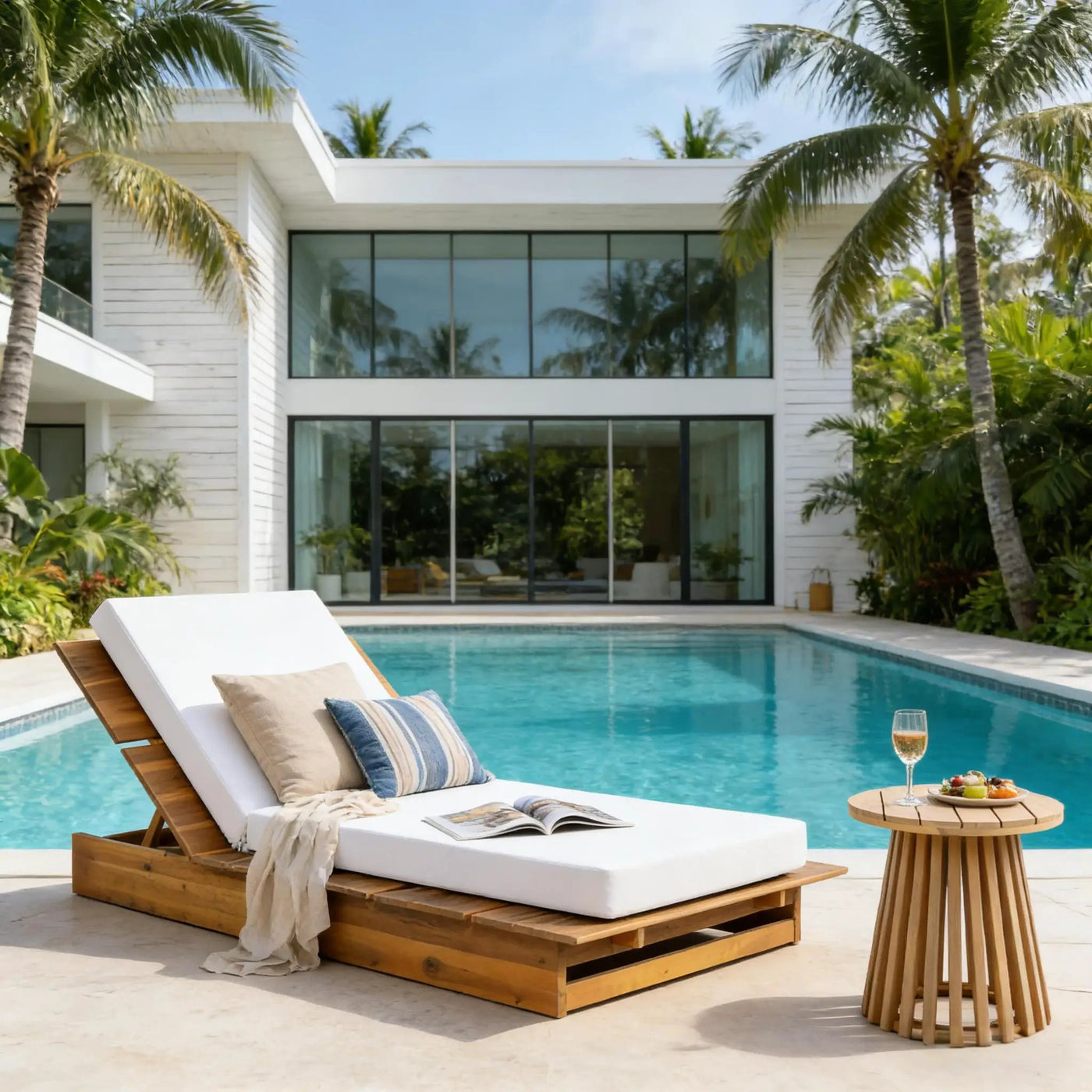 Acacia Wood Chaise Lounge with Movable Cushions by HouseOfZazla