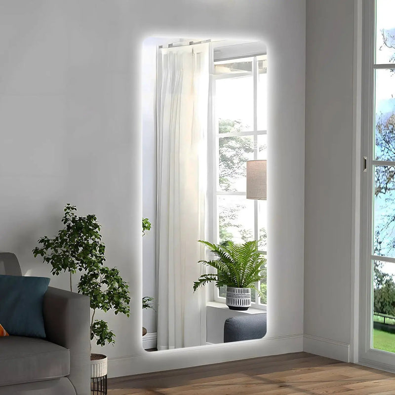Wall Mounted Full Body Mirror With Dimming Lights Glass - Silver by Unique Piece Furniture