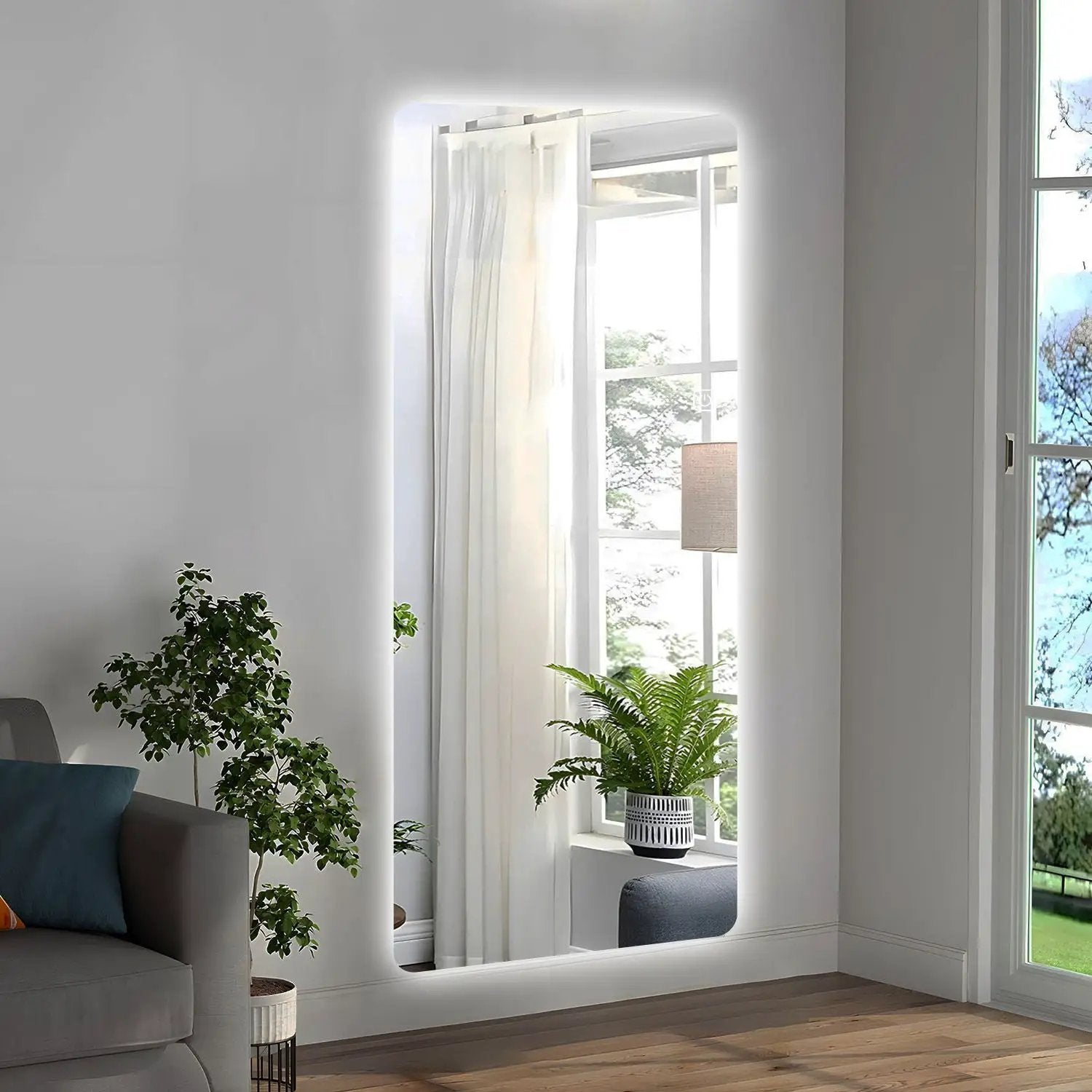 Wall Mounted Full Body Mirror With Dimming Lights Glass - Silver by HouseOfZazla