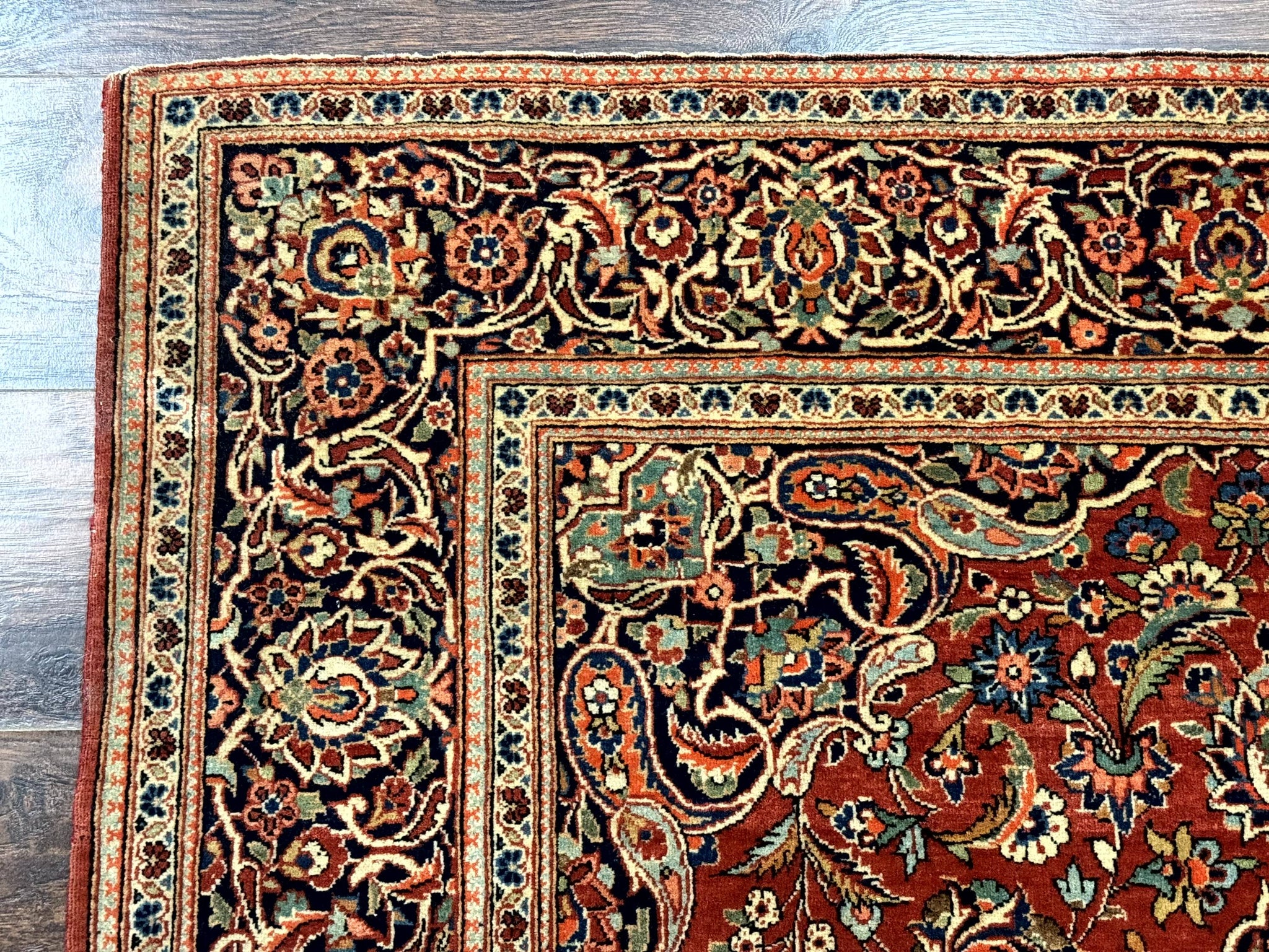 Persian Kashan Rug 4x7, Red and Navy Blue, Floral Antique Carpet by Jewel Rugs
