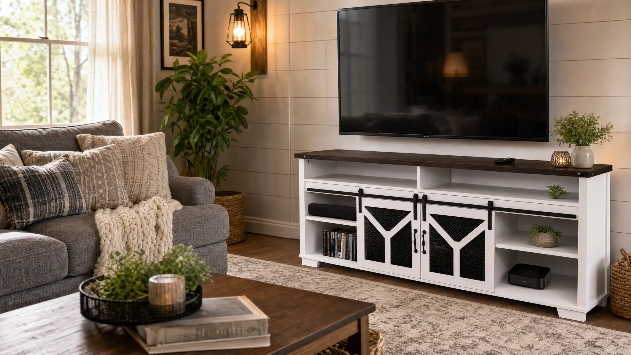 Stylish 65.3" TV Stand with LED Light Strips by HouseOfZazla