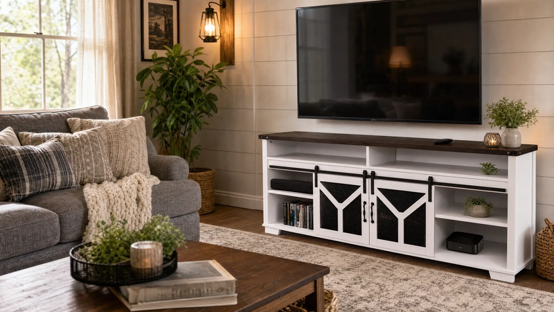 Stylish 65.3" TV Stand with LED Light Strips by HouseOfZazla