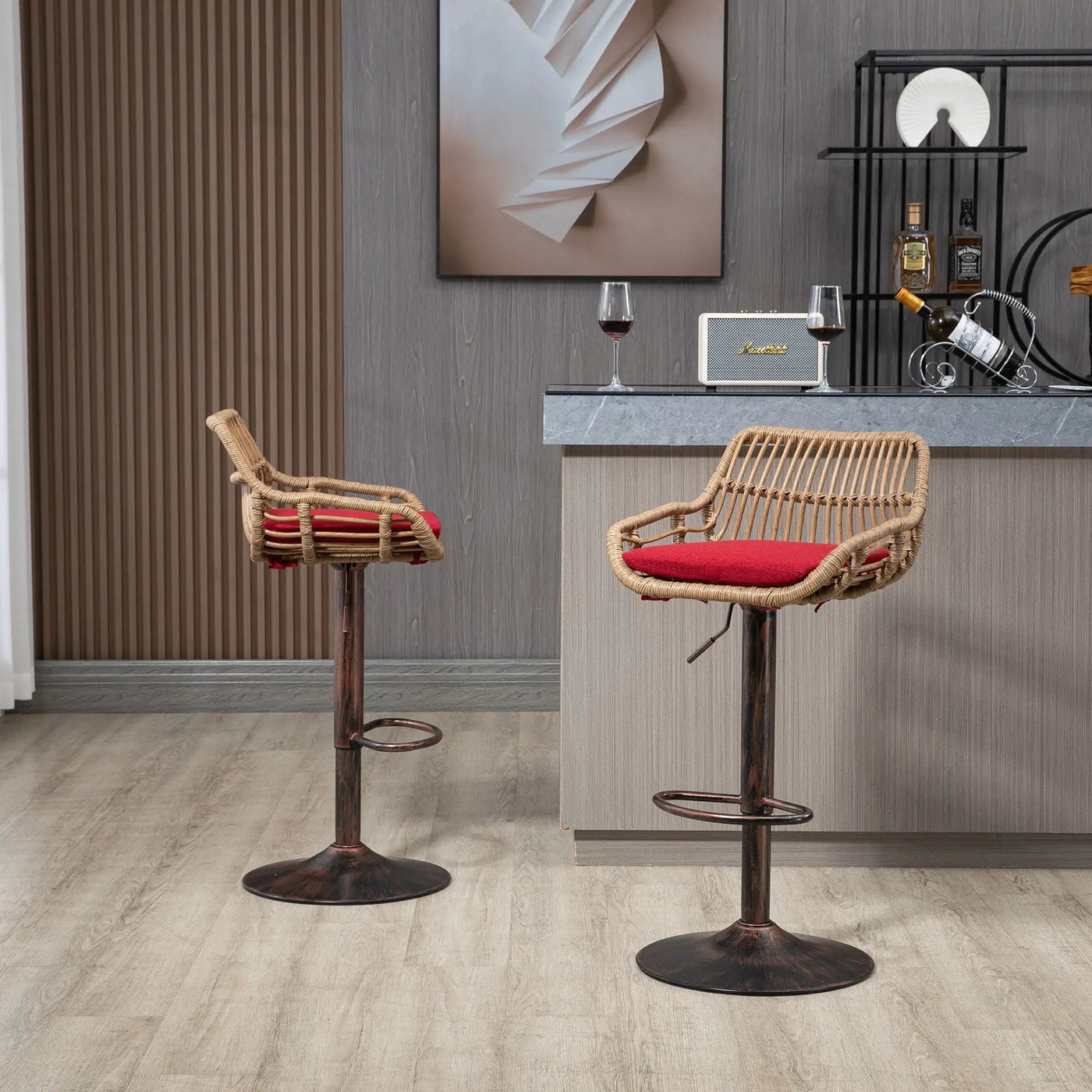 Modern Swivel Bar Stools Adjustable Counter Chairs With Footrest (Set of 2) by Unique Piece Furniture