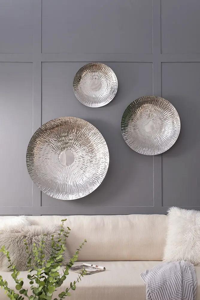 Textured Oversized Disc, Wall Decor For Living Room (Set of 3) - Silver by Unique Piece Furniture