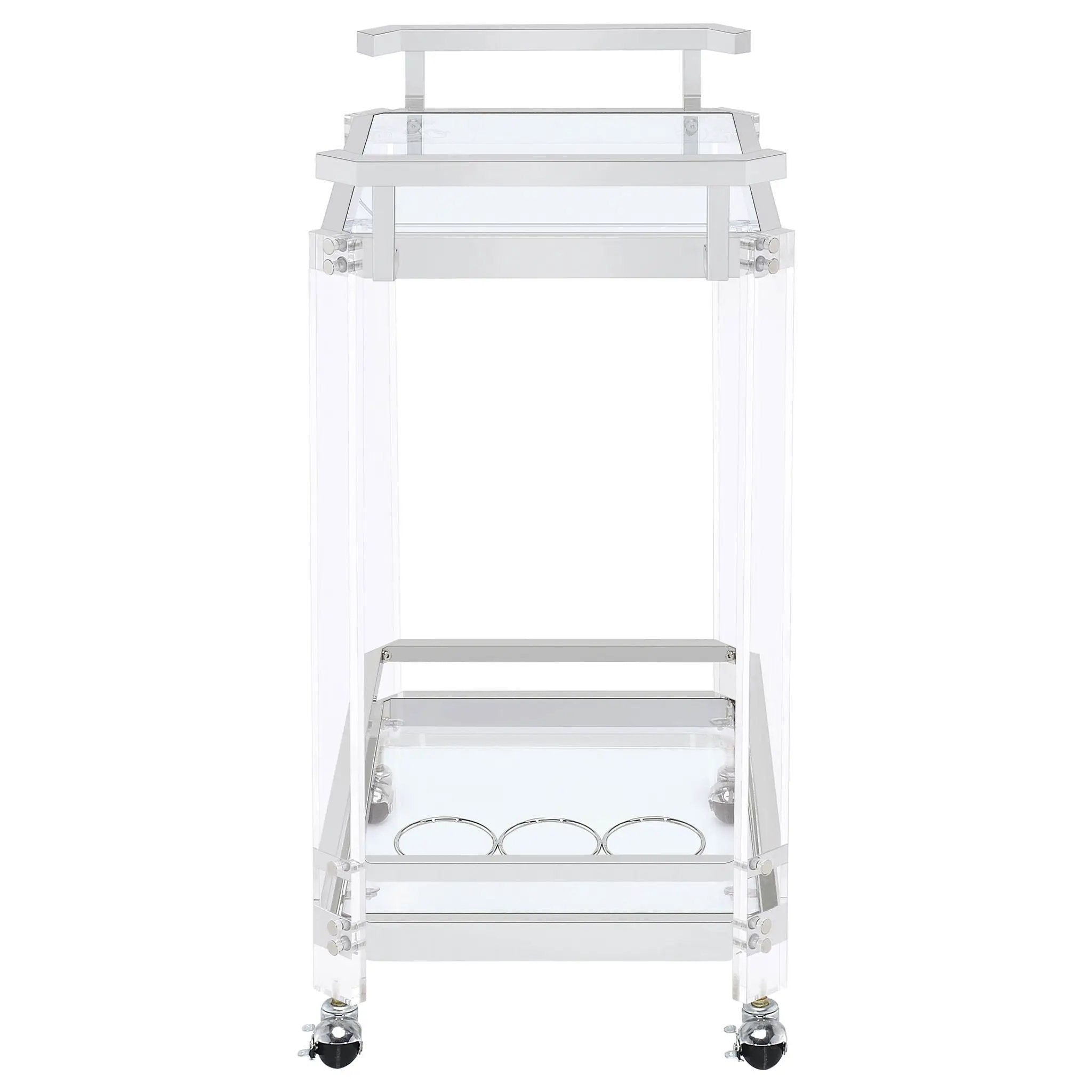 Jefferson 2-tier Glass Shelf Acrylic Bar Cart Chrome by Unique Piece Furniture