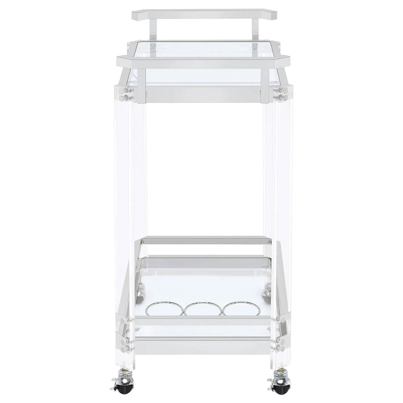 Jefferson 2-tier Glass Shelf Acrylic Bar Cart Chrome by Unique Piece Furniture