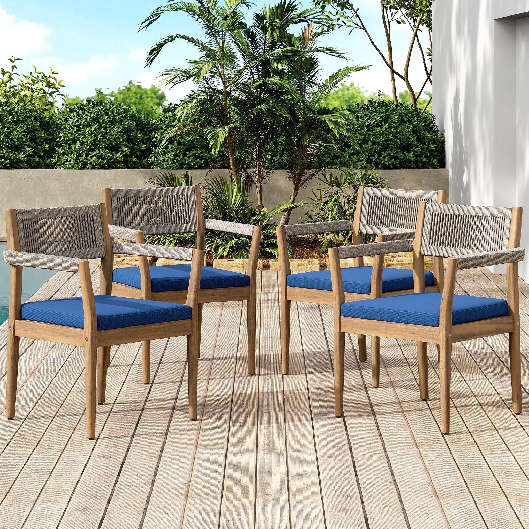 Braided Acacia Wood Outdoor Dining Chairs Set of 2 – Teak Look by HouseOfZazla