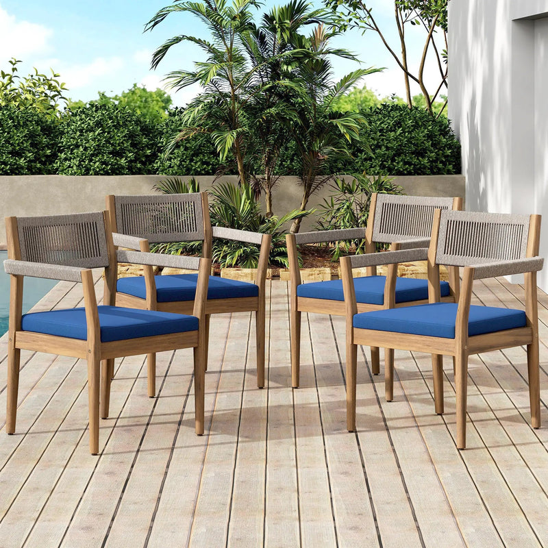 Braided Acacia Wood Outdoor Dining Chairs Set of 4 by HouseOfZazla