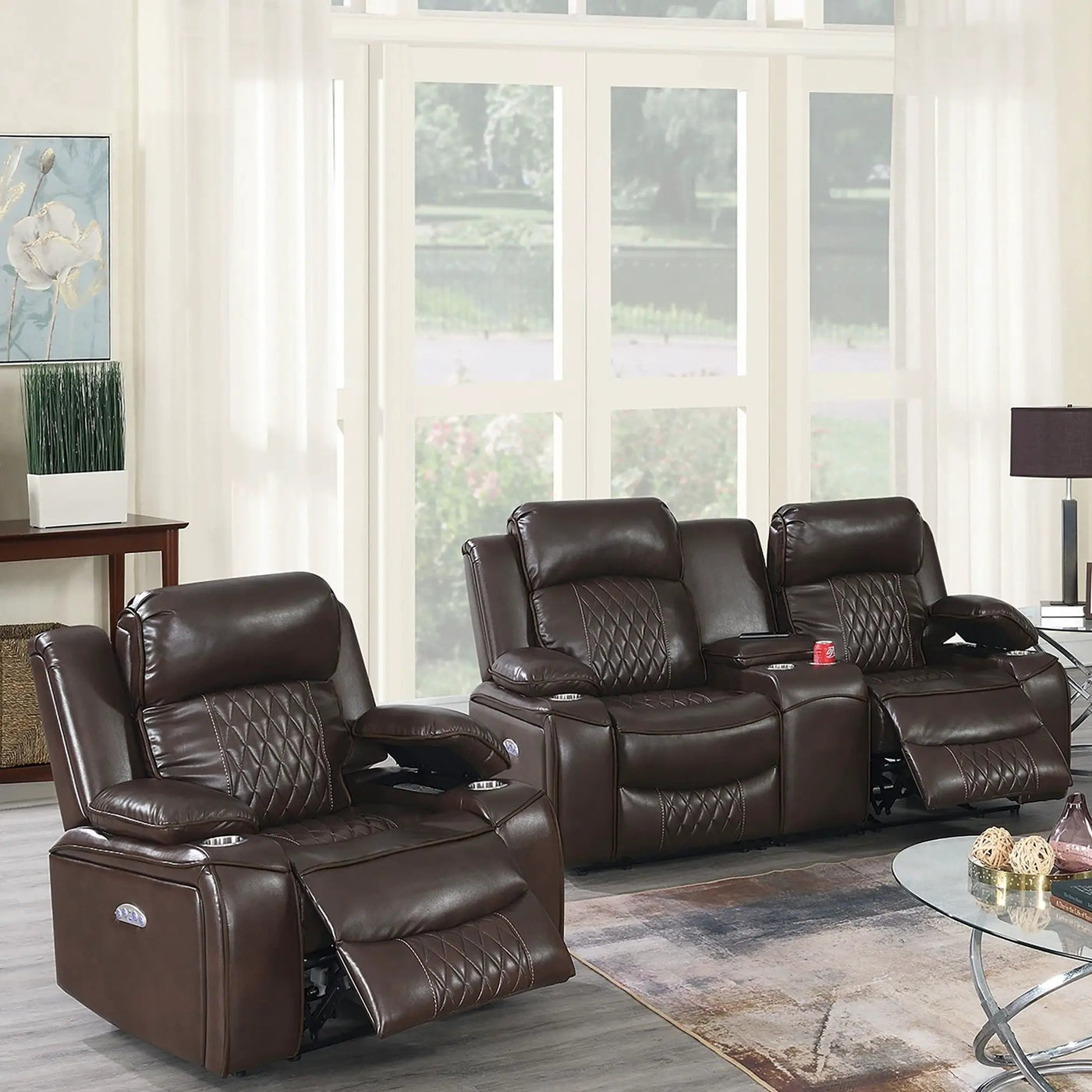 Power Motion Living Room Set With USB Port, Adjustable Headrest, Cup Holder by HouseOfZazla