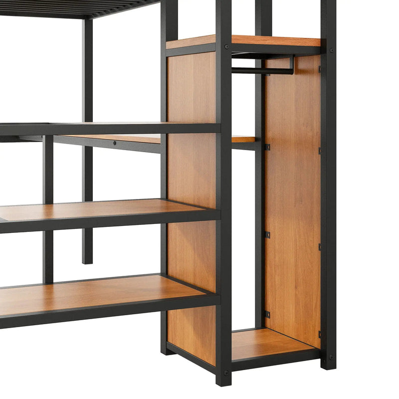 Loft Bed With Desk, Storage Staircase, Small Wardrobe And LED Light by Unique Piece Furniture