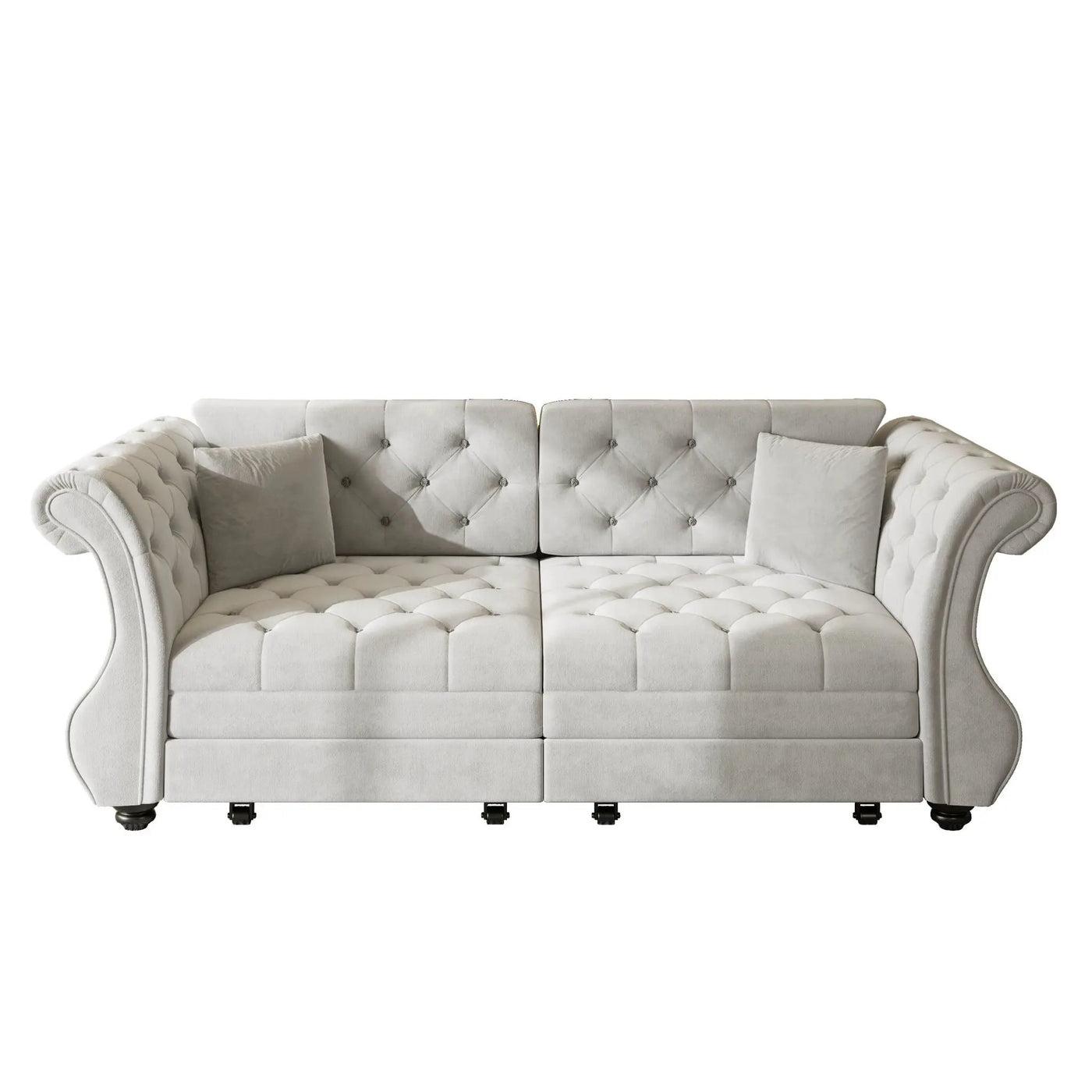Oversized Chesterfield Pull Out Sofa Bed, Roll Arm Couch With Flower Tufting For Living Room by HouseOfZazla