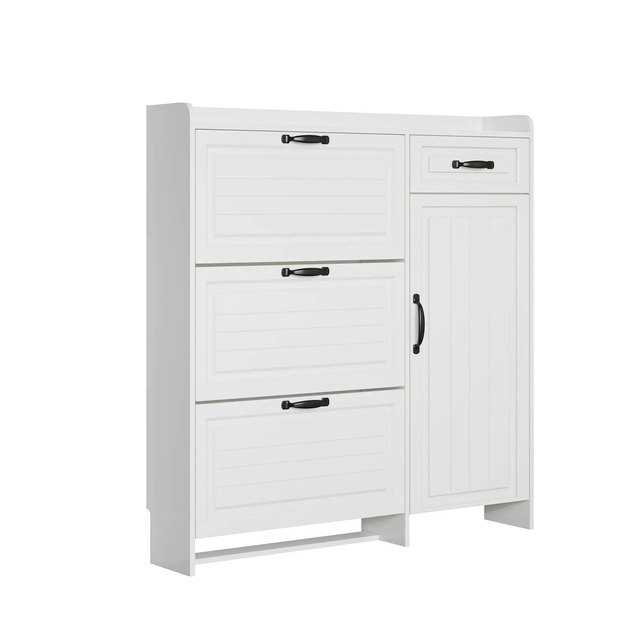 Shoe Cabinet With 4 Doors 1 Drawers, PVC Door With Shape, Large Space For Storage - White by Unique Piece Furniture