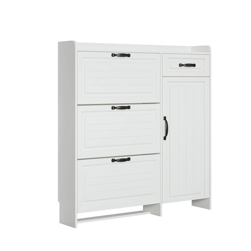 Shoe Cabinet With 4 Doors 1 Drawers, PVC Door With Shape, Large Space For Storage - White by Unique Piece Furniture