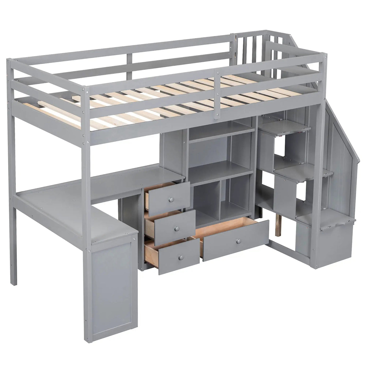 Loft Bed With L Shaped Desk, Drawers, Cabinet, And Storage Staircase by HouseOfZazla