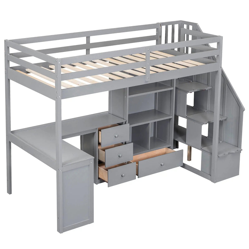 Loft Bed With L Shaped Desk, Drawers, Cabinet, And Storage Staircase by HouseOfZazla
