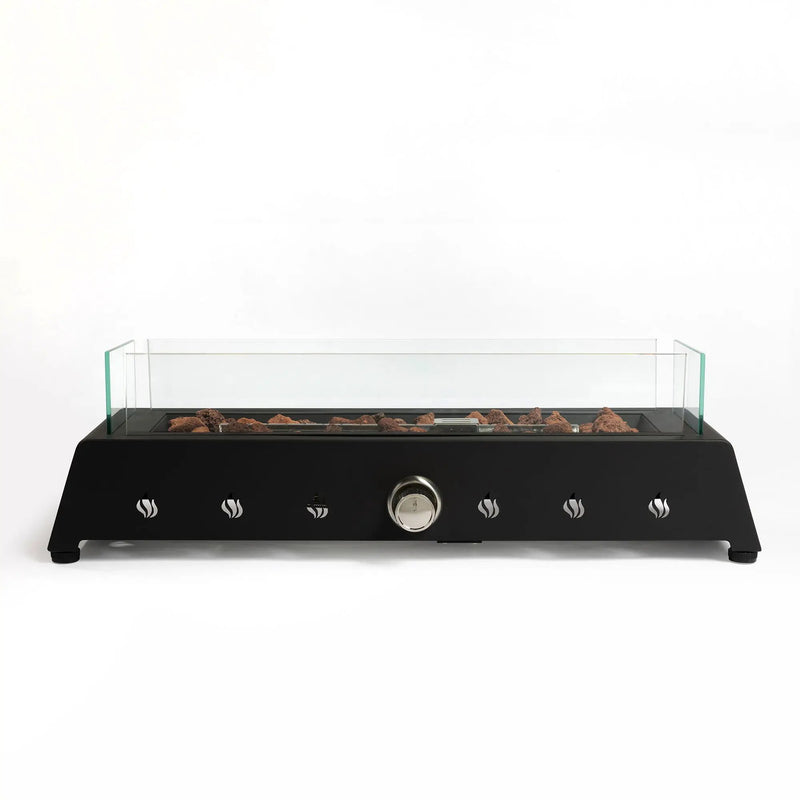 Tabletop, Propane Gas Fire Pit With Quick Connect Joint, Glass Wind Guard And Lava Rock, Outdoor, Portable - Black by HouseOfZazla