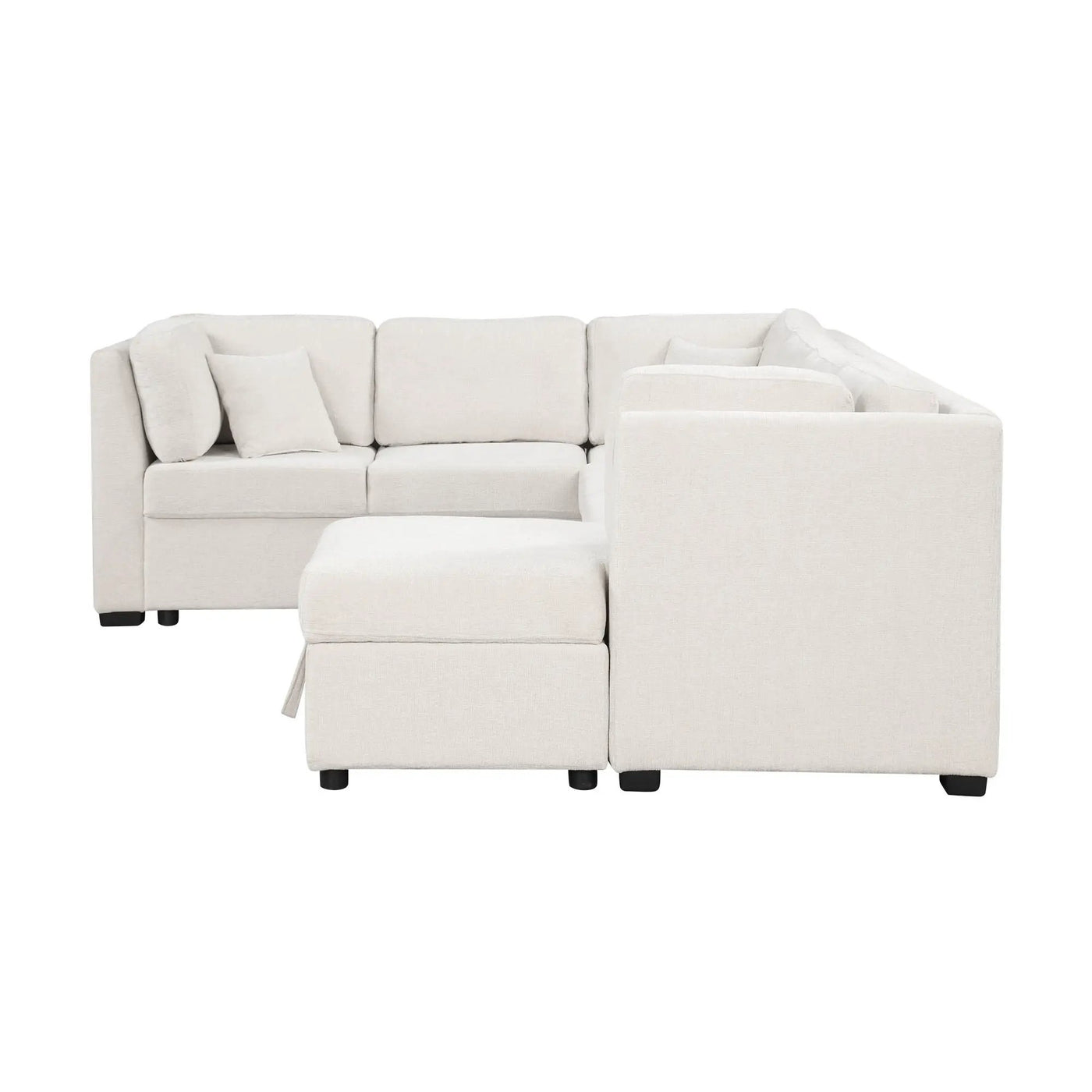 U-Shaped Sectional Sofa Pull Out Sofa Bed With Two USB Ports, Two Power Sockets, Three Back Pillows And A Storage Chaise For Living Room by HouseOfZazla