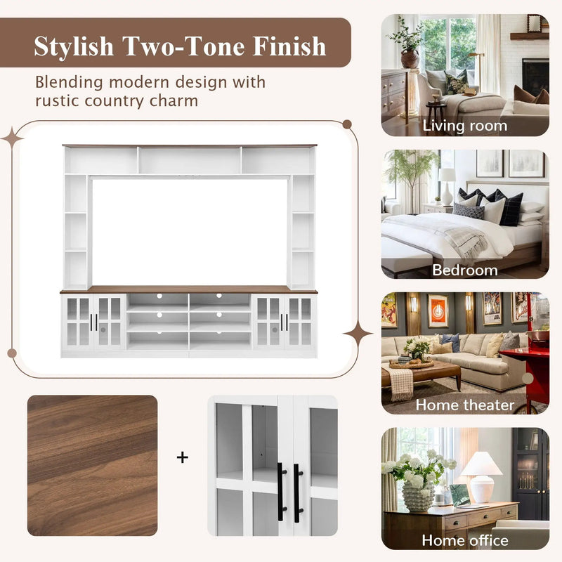 Wall Unit Entertainment Center With Bookshelves For TVs Up To 80", Tempered Glass Doors And Adjustable Shelves by HouseOfZazla