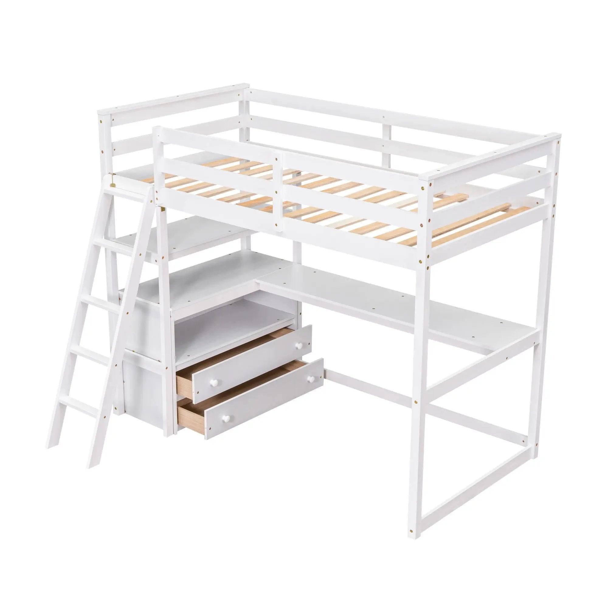 Modern Loft Bed With Built In Desk, Shelves, And 2 Drawers by Unique Piece Furniture