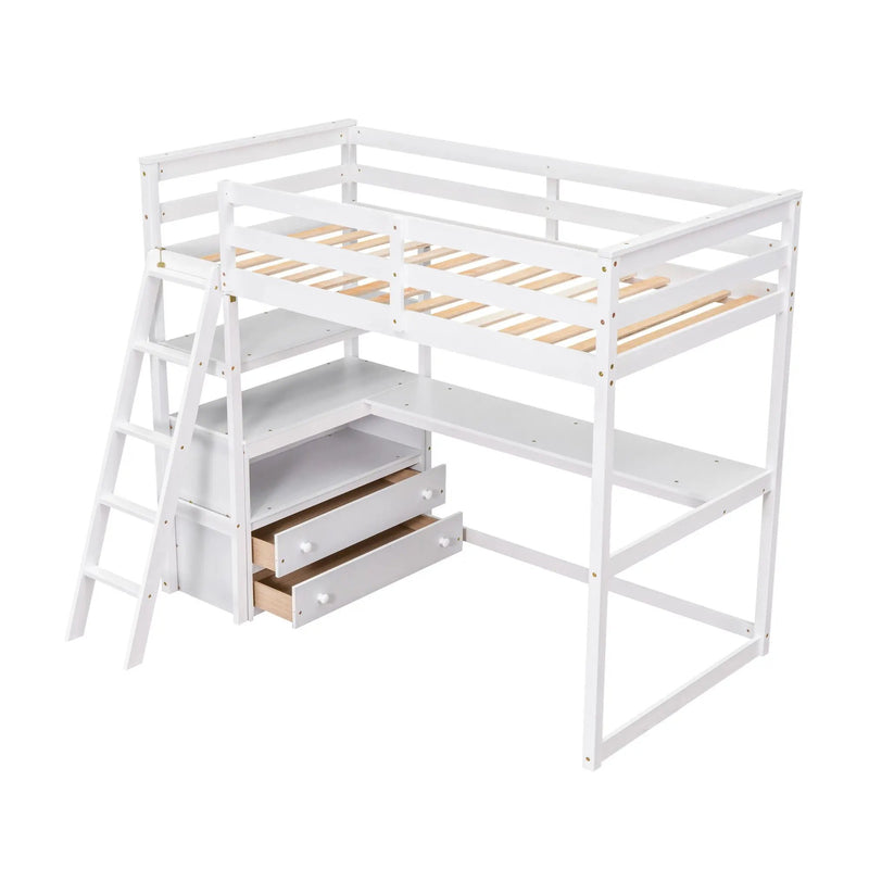 Modern Loft Bed With Built In Desk, Shelves, And 2 Drawers by Unique Piece Furniture