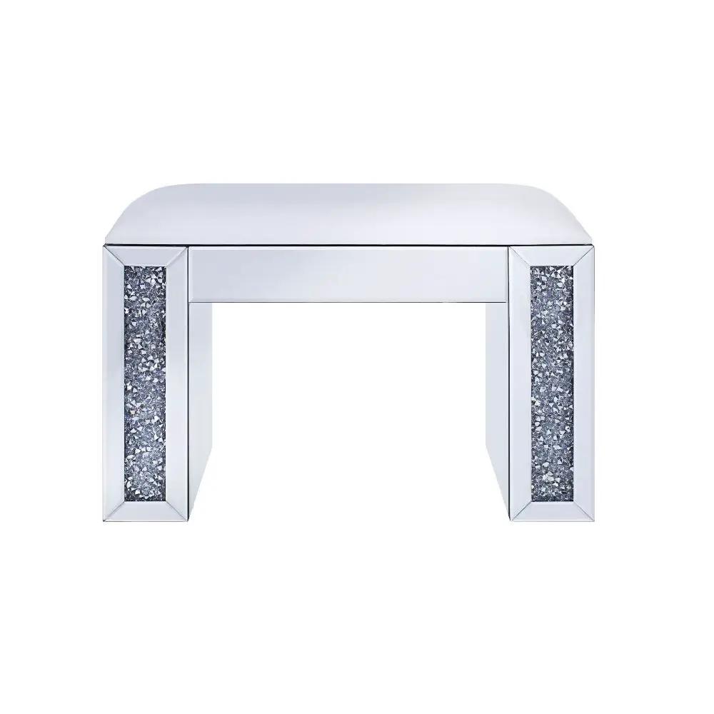 Noralie - Vanity Stool - Synthetic Leather , Mirrored & Faux Diamonds by Unique Piece Furniture