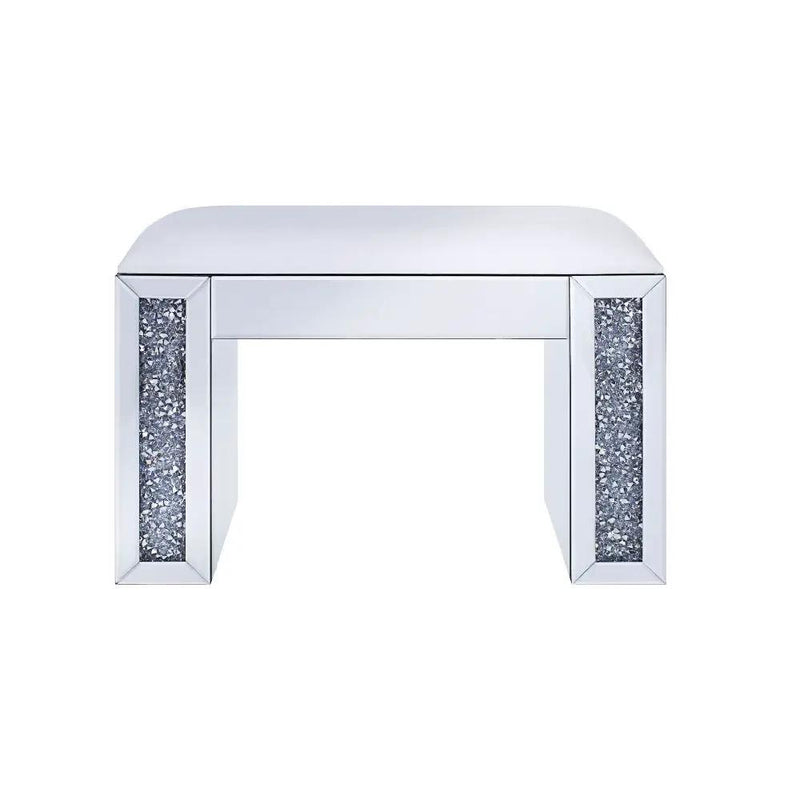 Noralie - Vanity Stool - Synthetic Leather , Mirrored & Faux Diamonds by Unique Piece Furniture