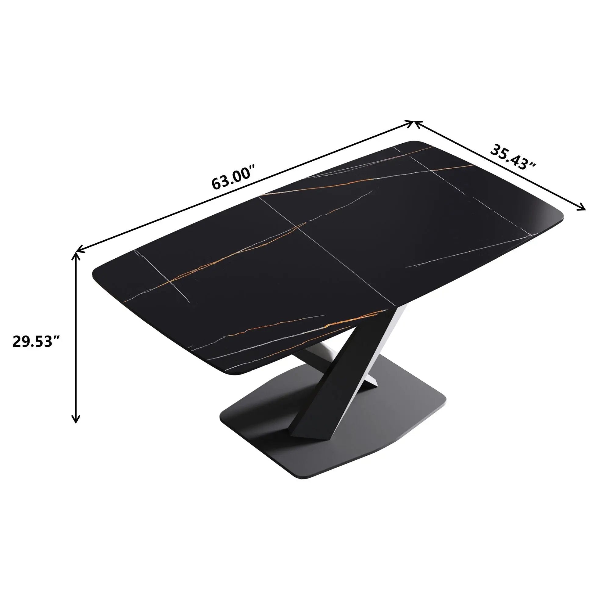 63" Artificial Stone Black Curved Black Metal Leg Dining Table - Black by HouseOfZazla