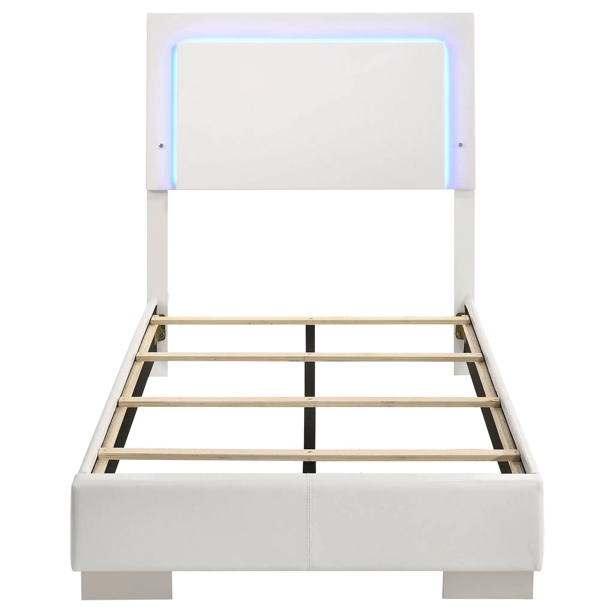 Felicity Wood Twin LED Panel Bed White High Gloss by Unique Piece Furniture