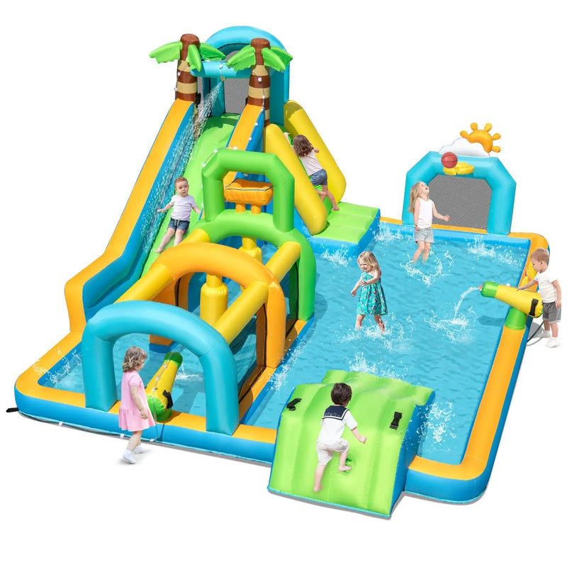 Inflatable Water Slide Tropical Theme Dual Slide Aqua Park Blower Excluded by DirectDeals