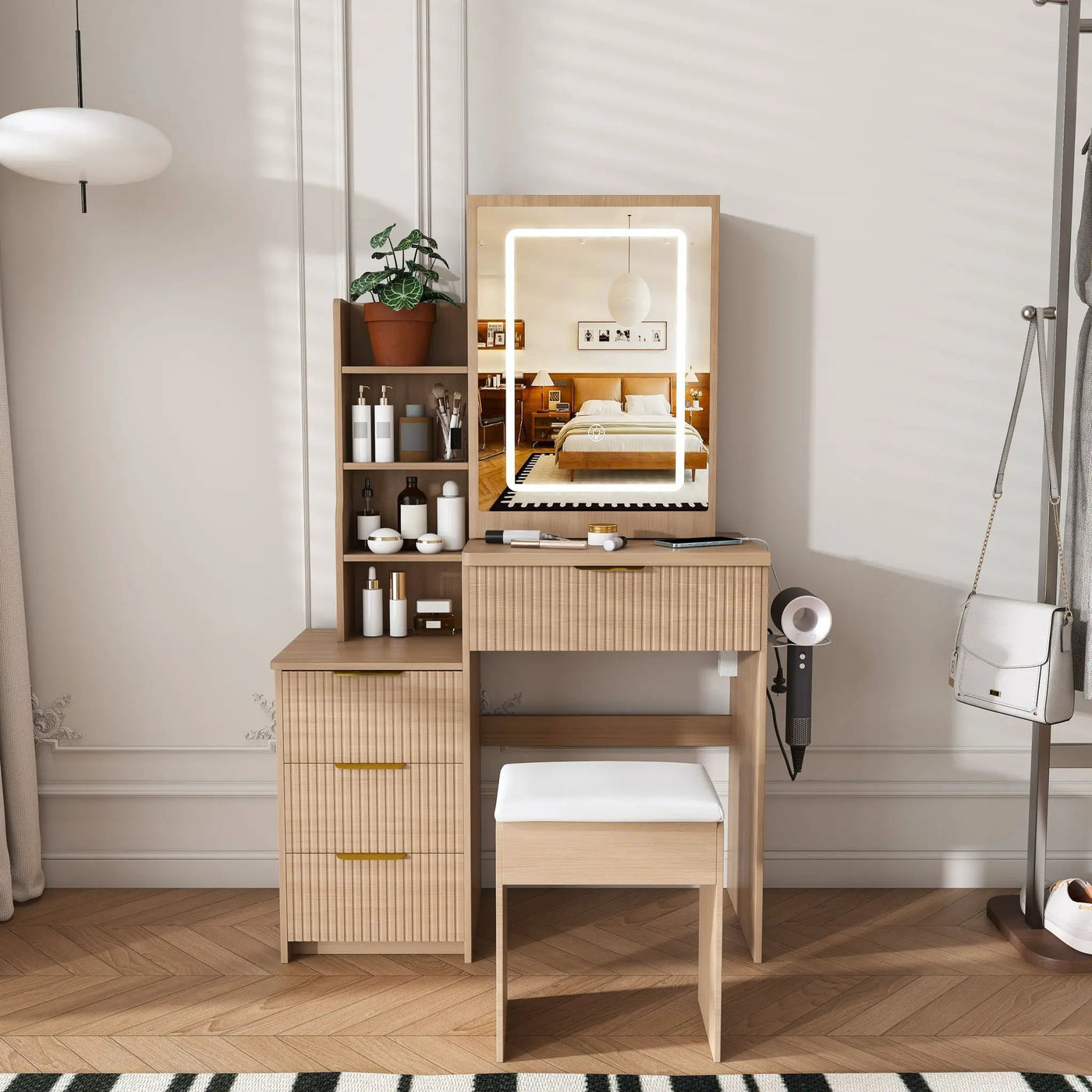 Modern Vanity Desk With 3 LED Lighting Modes, 4 Drawers by Unique Piece Furniture