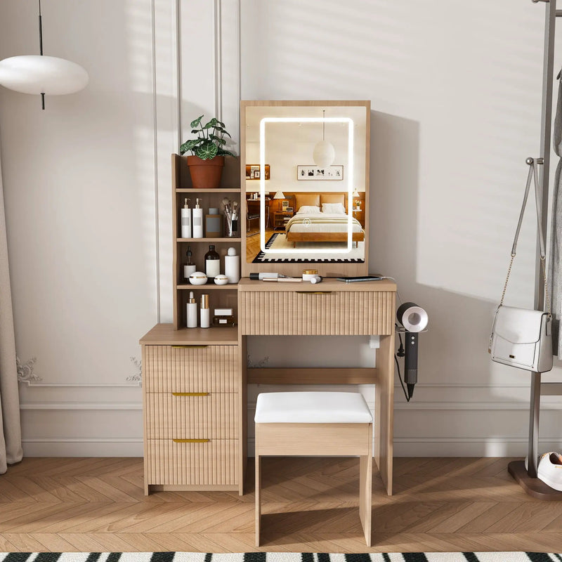 Modern Vanity Desk With 3 LED Lighting Modes, 4 Drawers by HouseOfZazla
