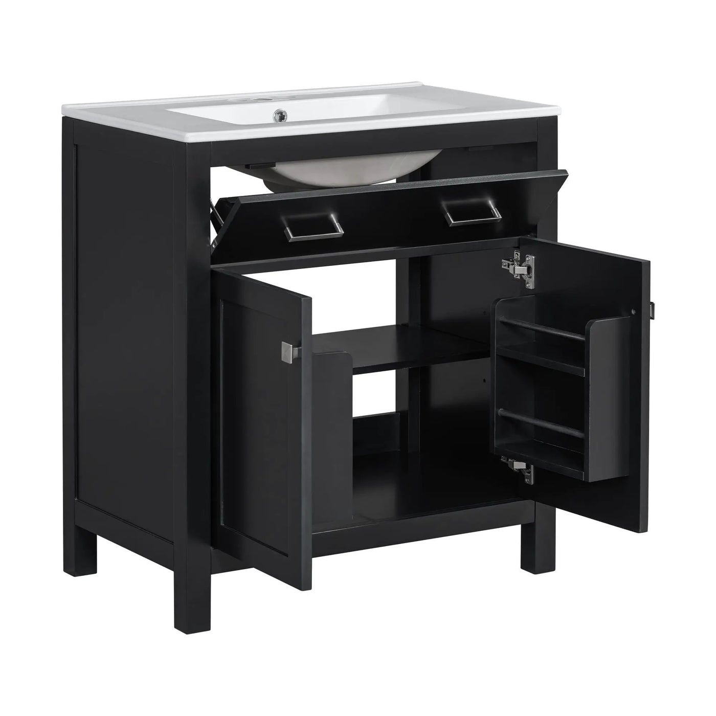 Bathroom Vanity With Ceramic Sink, Modern Single Bathroom Cabinet With 2 Doors And A Shelf, Soft Close Doors by HouseOfZazla