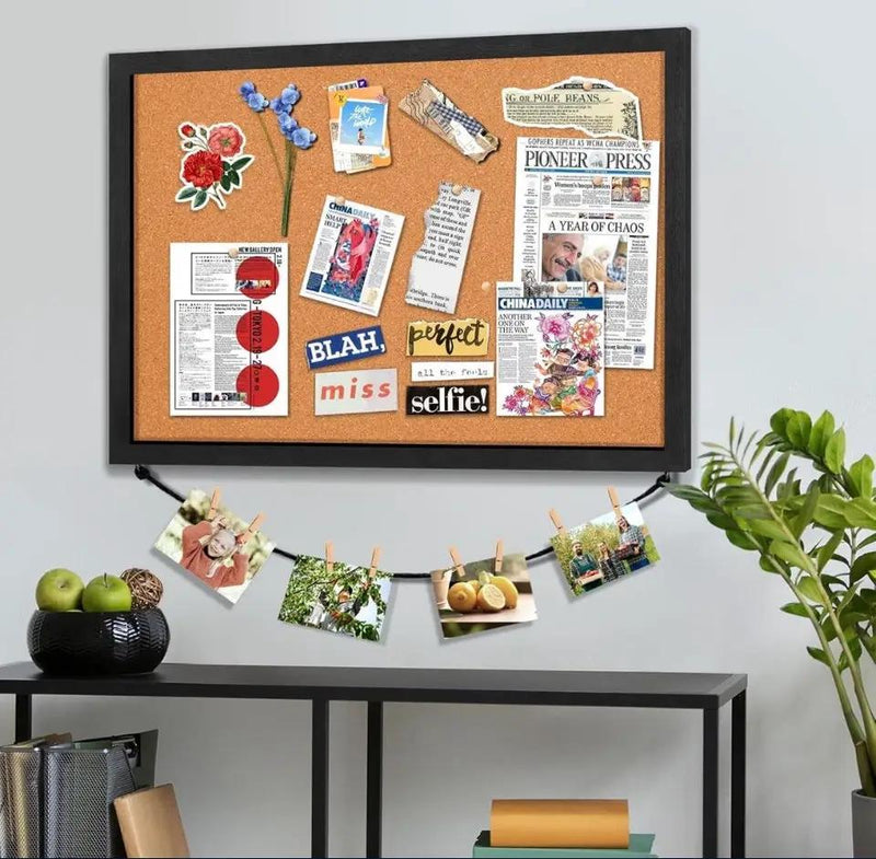 Open Box Miratino Cork Board Bulletin Board, 23x18 Inches Wooden Frame Pin Board, Cute Cork Boards for Walls Hanging for Office, Home Decor, School (P by Selzalot