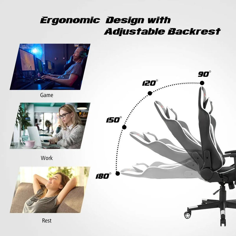 Massage Gaming Chair with Lumbar Support and Headrest by DirectDeals