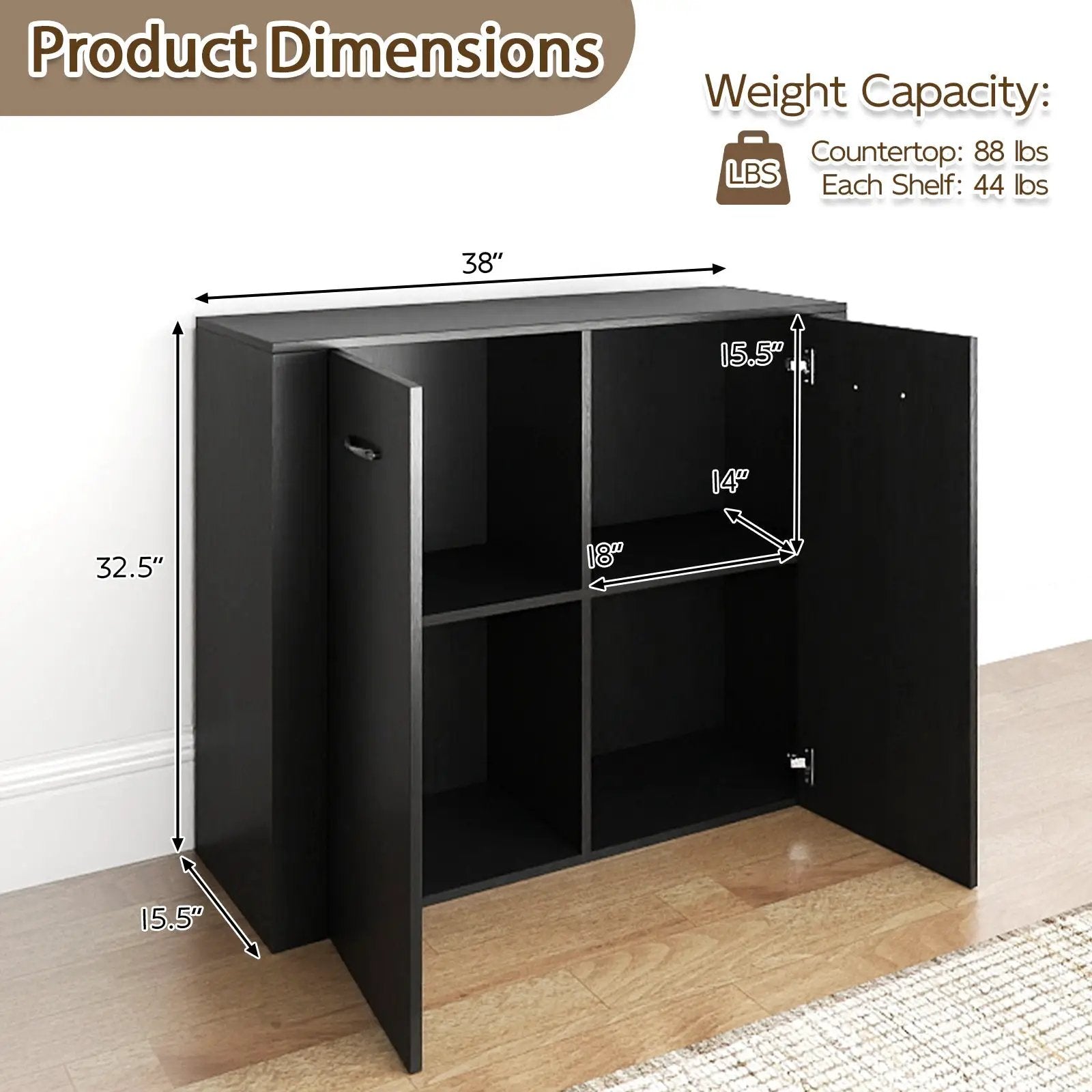 38" Buffet Modern Sideboard Cabinet with Storage by DirectDeals