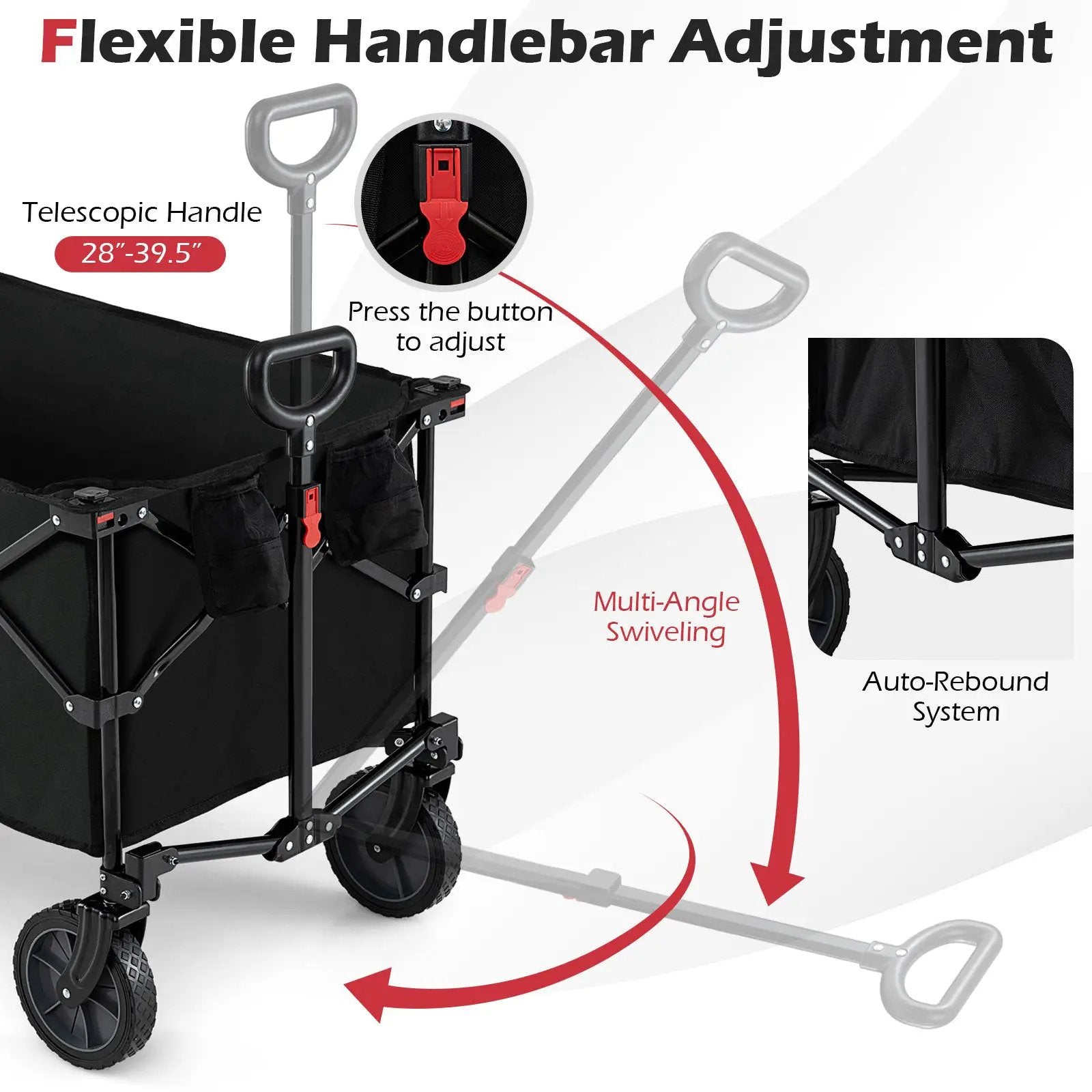 38 Inch 400 LBS Heavy-Duty Collapsible Wagon Cart with Adjustable Handle for Camping Garden-Black by DirectDeals