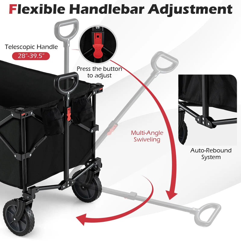 38 Inch 400 LBS Heavy-Duty Collapsible Wagon Cart with Adjustable Handle for Camping Garden-Black by DirectDeals