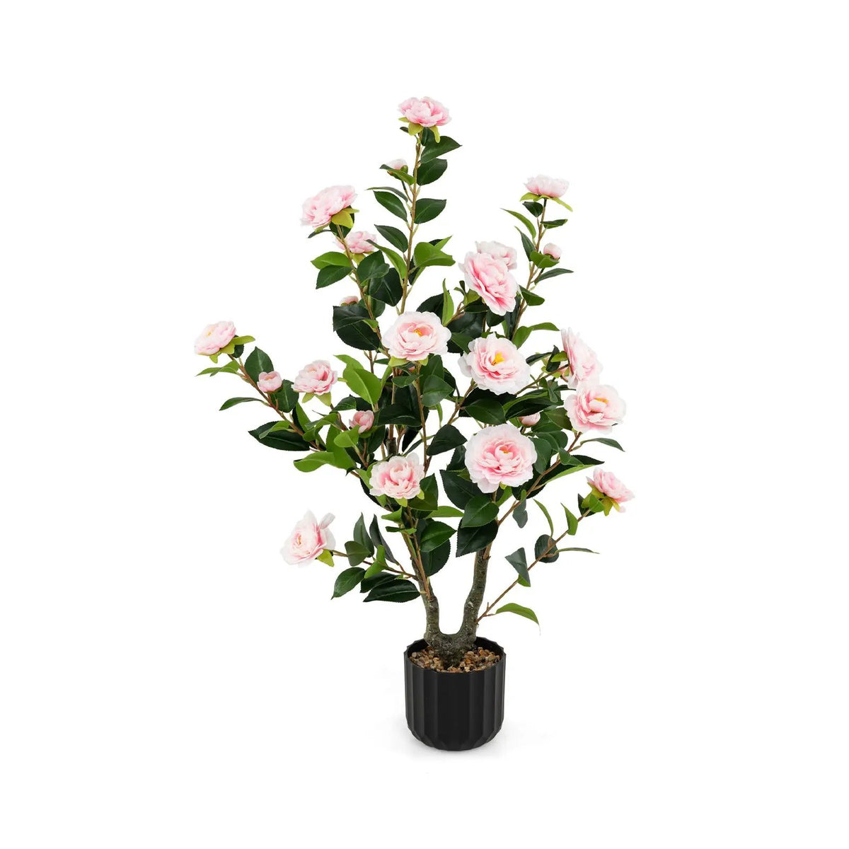 38 Inch Artificial Camellia Tree Faux Flower Plant in Cement Pot, photo 9 of 11