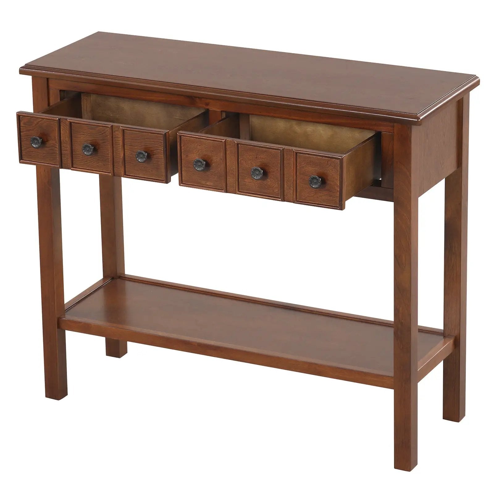 38 Inch Rustic Console Table with 2 Drawers and Bottom Open Shelf-Espresso by DirectDeals
