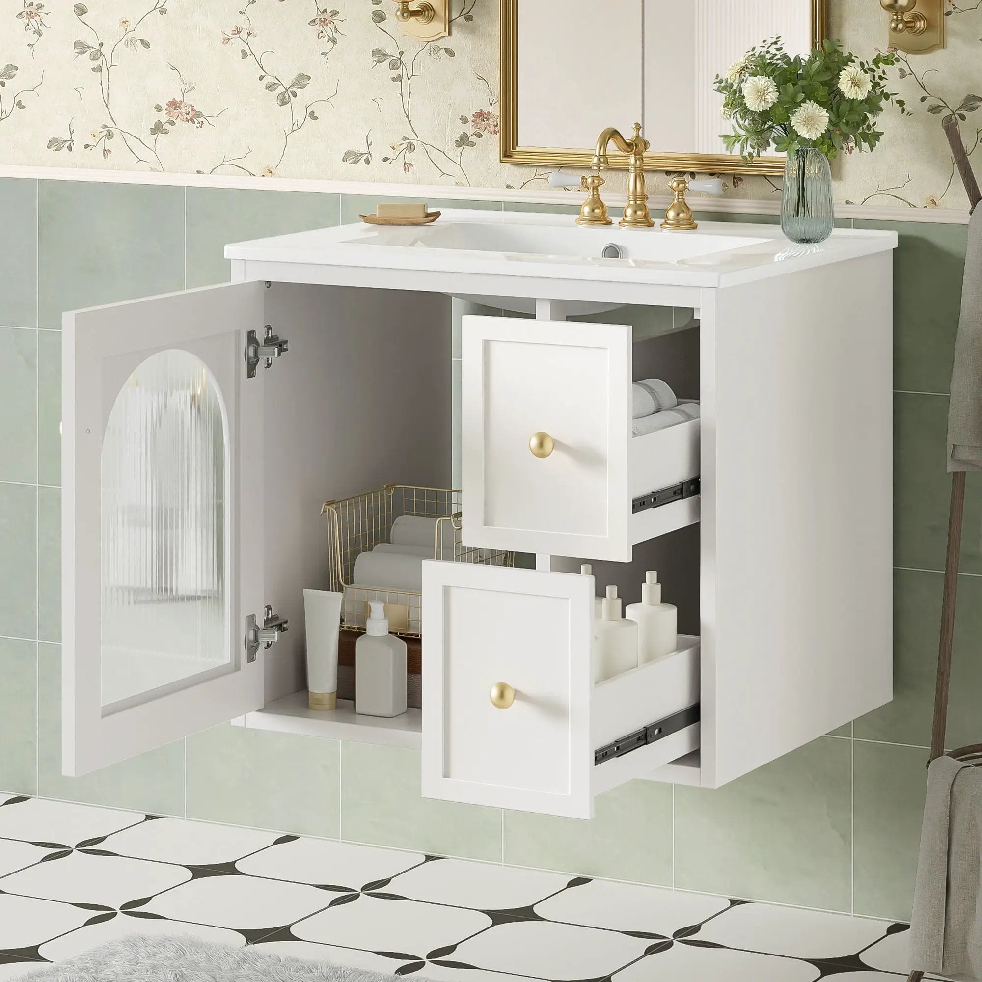 Wall-Mounted Bathroom Vanity Set With Sink, 2 Drawers And Soft-Close Door by Unique Piece Furniture