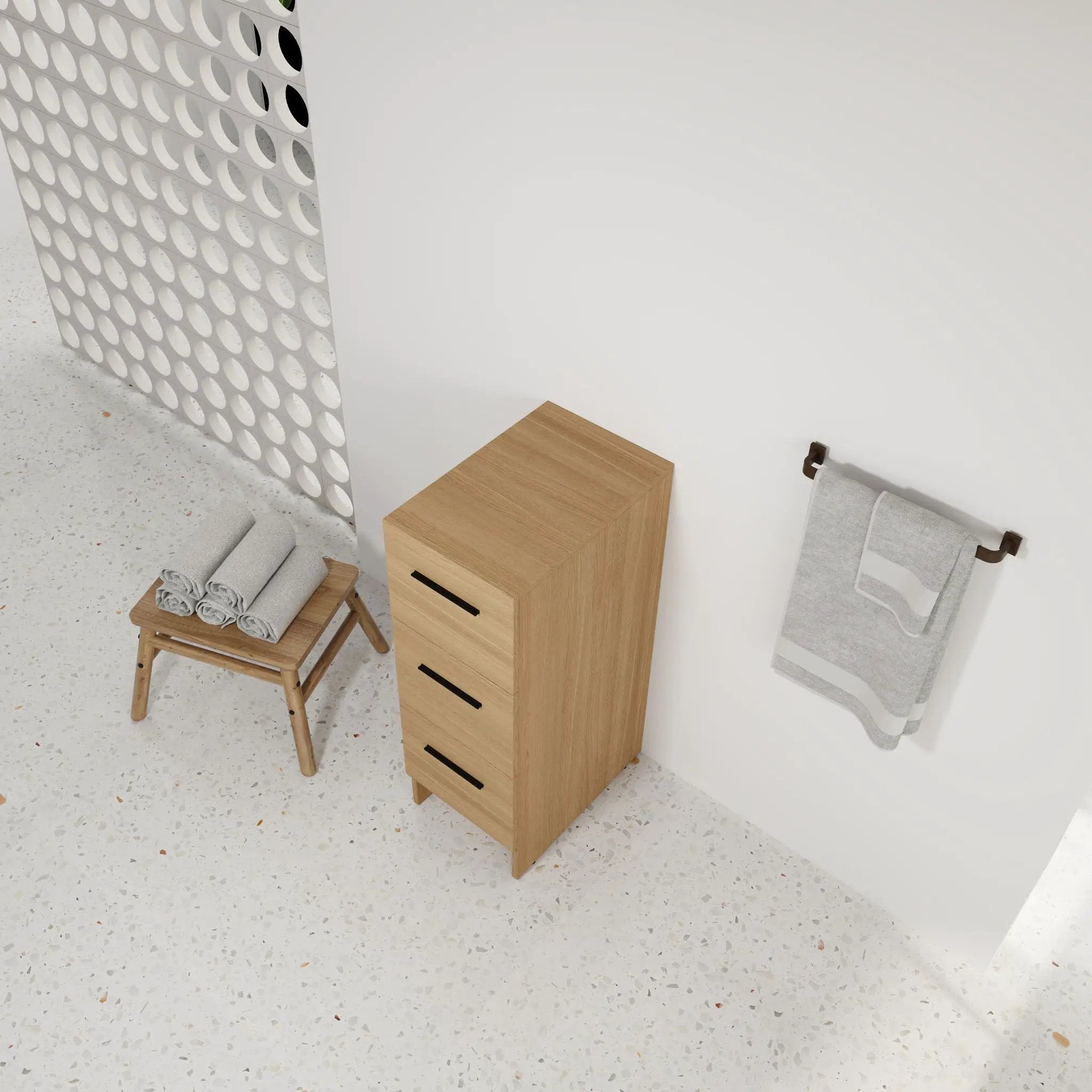 Slim Freestanding Bathroom Storage Cabinet, 3 Drawers - Light Oak by Unique Piece Furniture