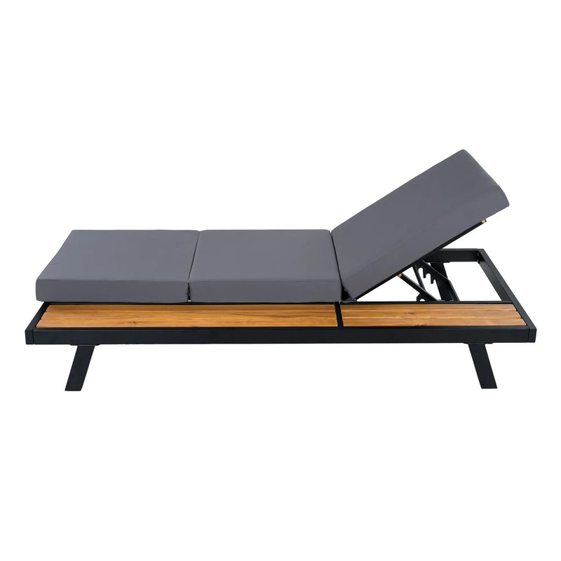 Black Iron + Teak Finish Chaise Lounge Set by HouseOfZazla