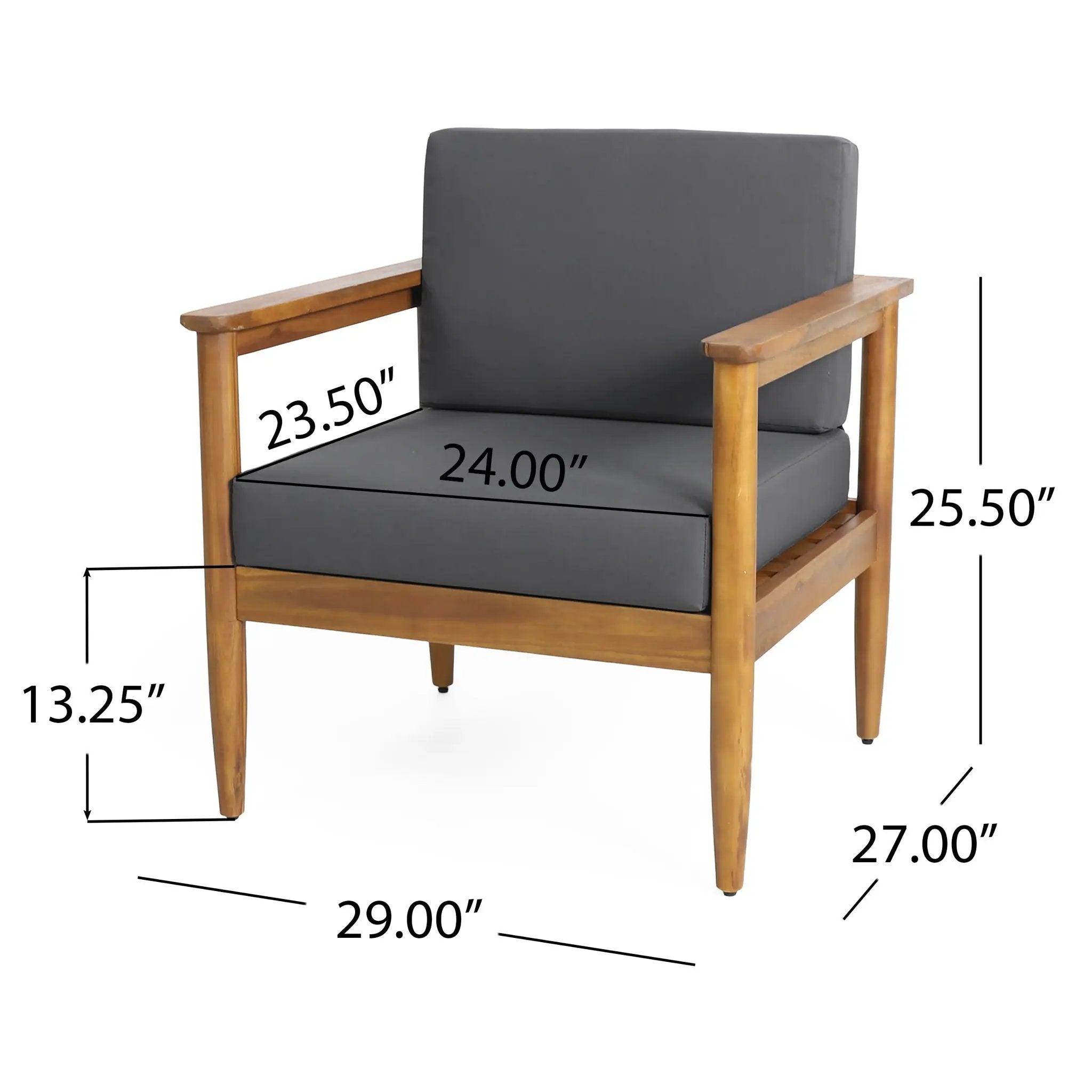 Outdoor Club Chair with Teak Acacia Wood Frame - Dark Gray by HouseOfZazla