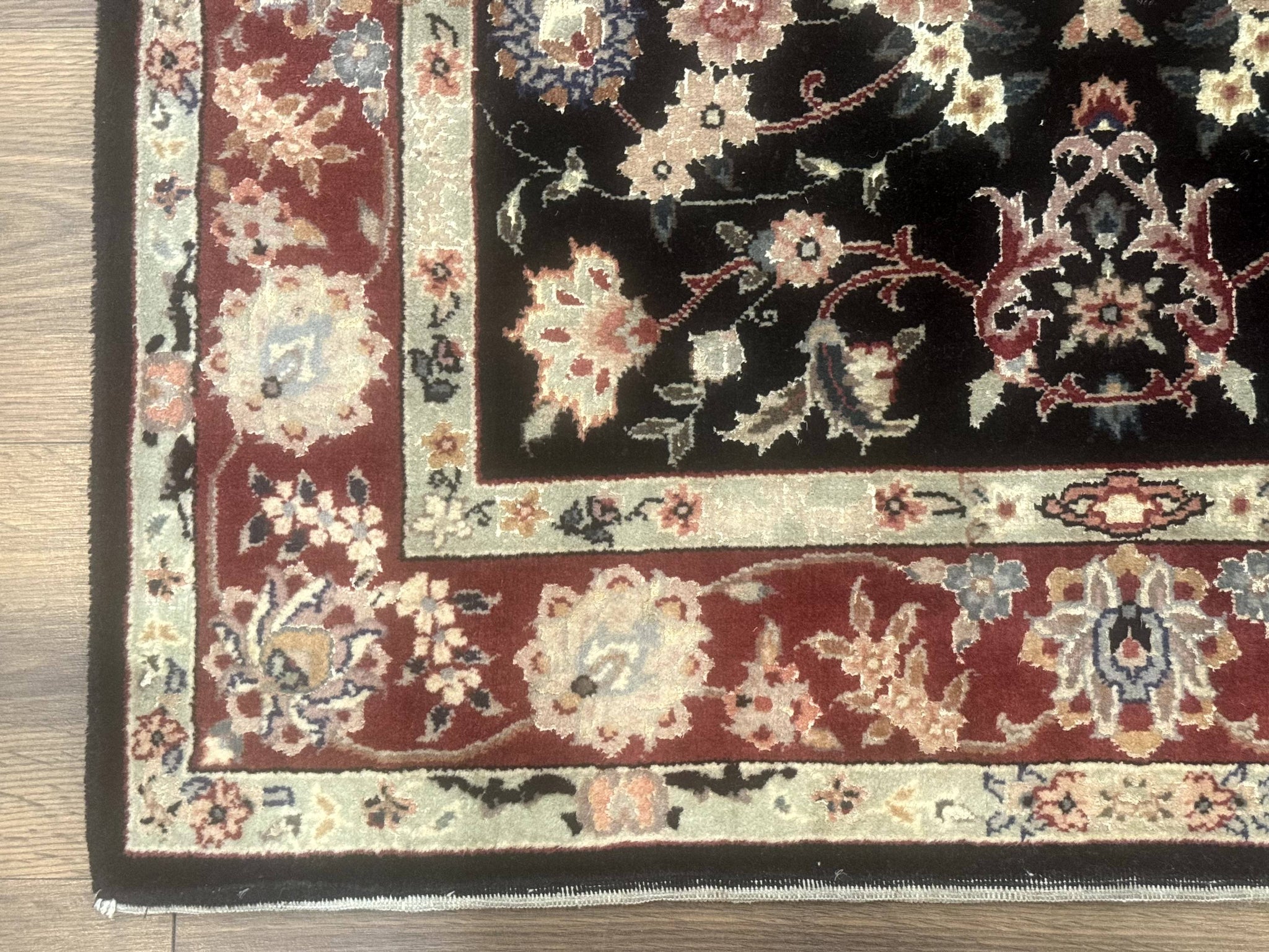 Black Sino Persian Rug 3x5, Wool with Silk Highlights, Floral, Fine 170 KPSI by Jewel Rugs