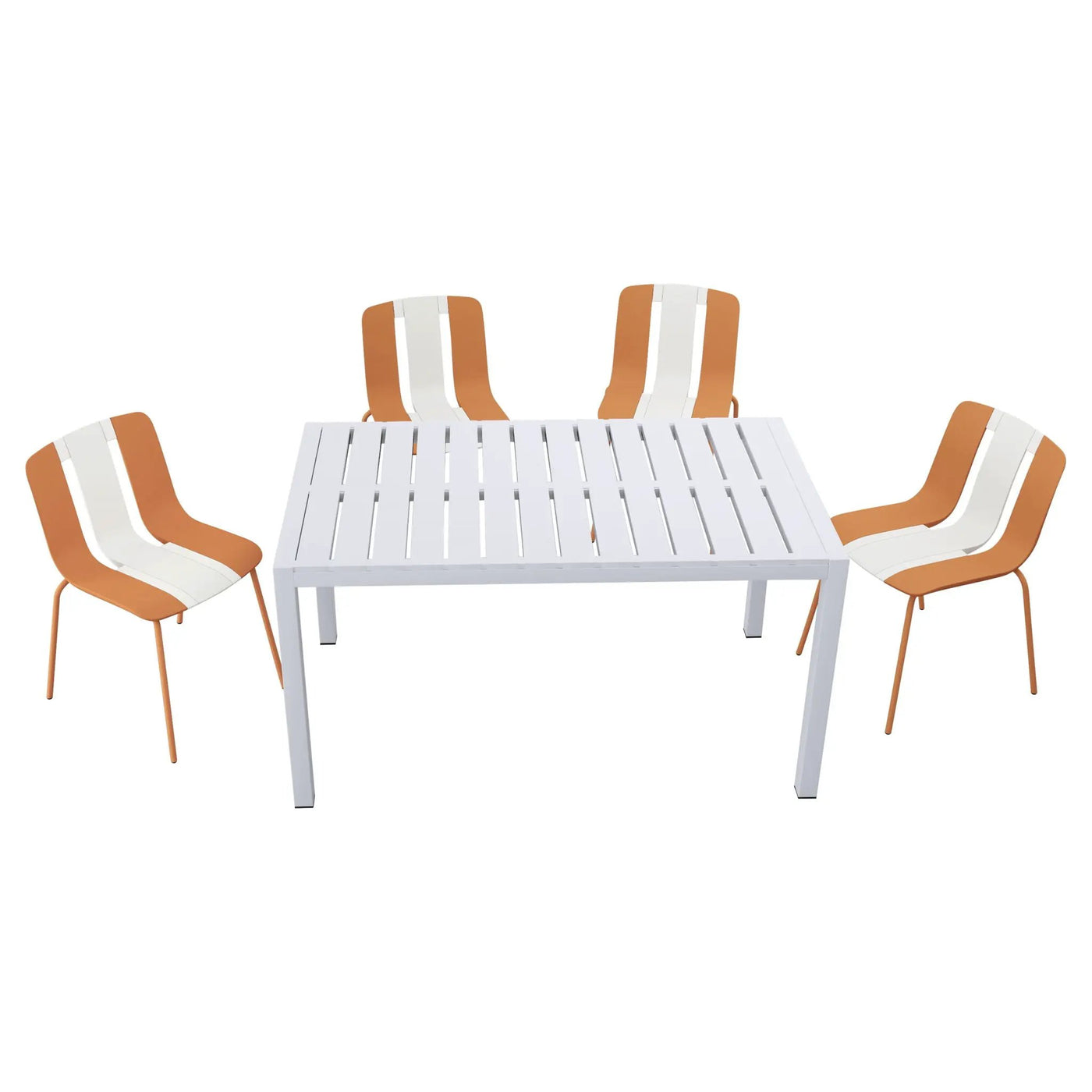 4 Piece Set Of Modern Striped Color- Blocking Single Chairs With Long Table by HouseOfZazla