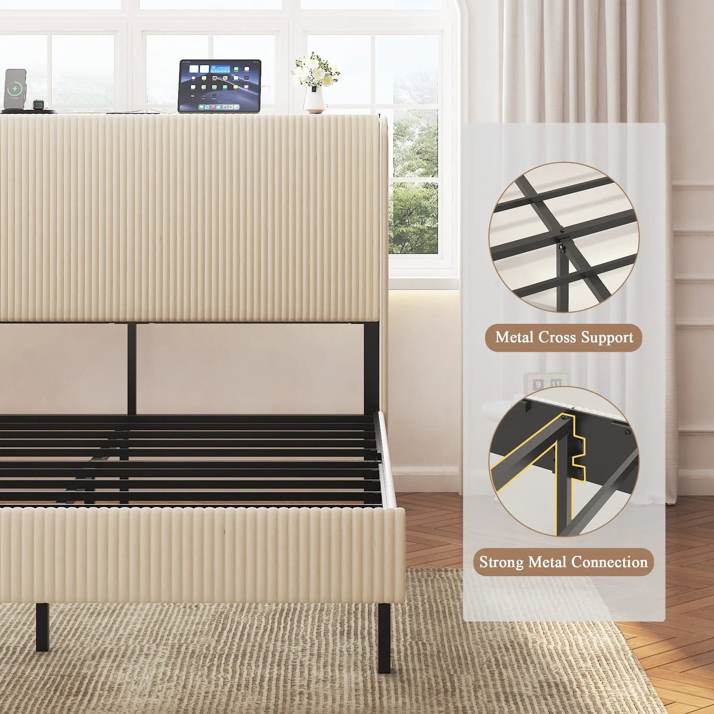 Platform Bed With Metal Frame And Charging Station by Unique Piece Furniture