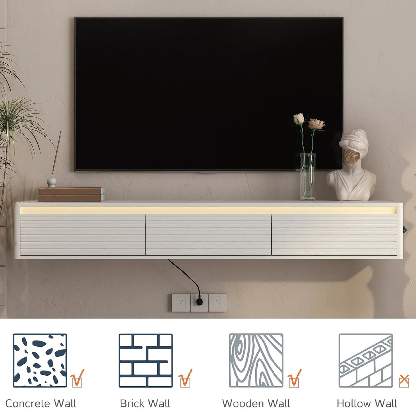 Floating TV Stand with LED Lights & Power Outlet by HouseOfZazla