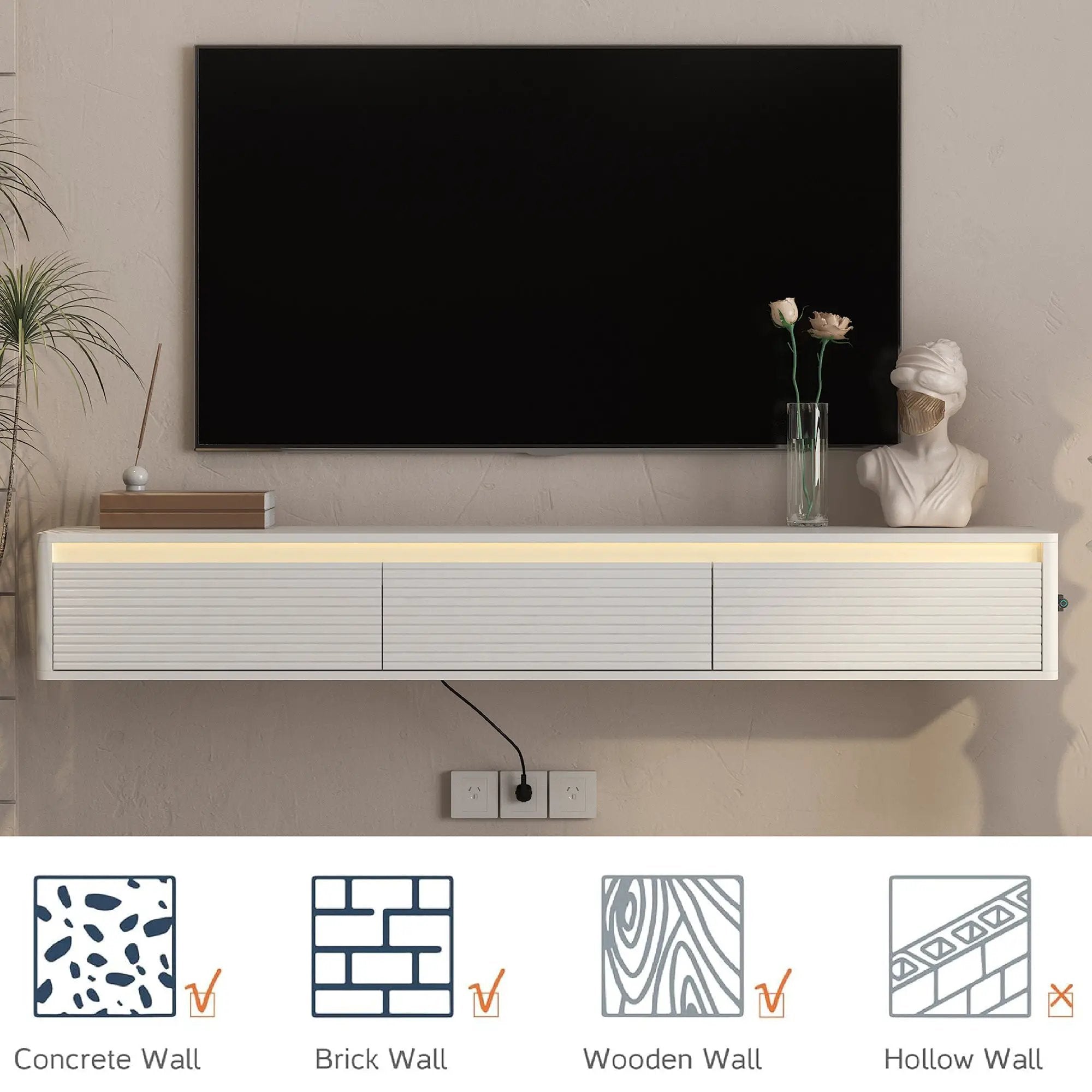 Floating TV Stand with LED Lights & Power Outlet by HouseOfZazla
