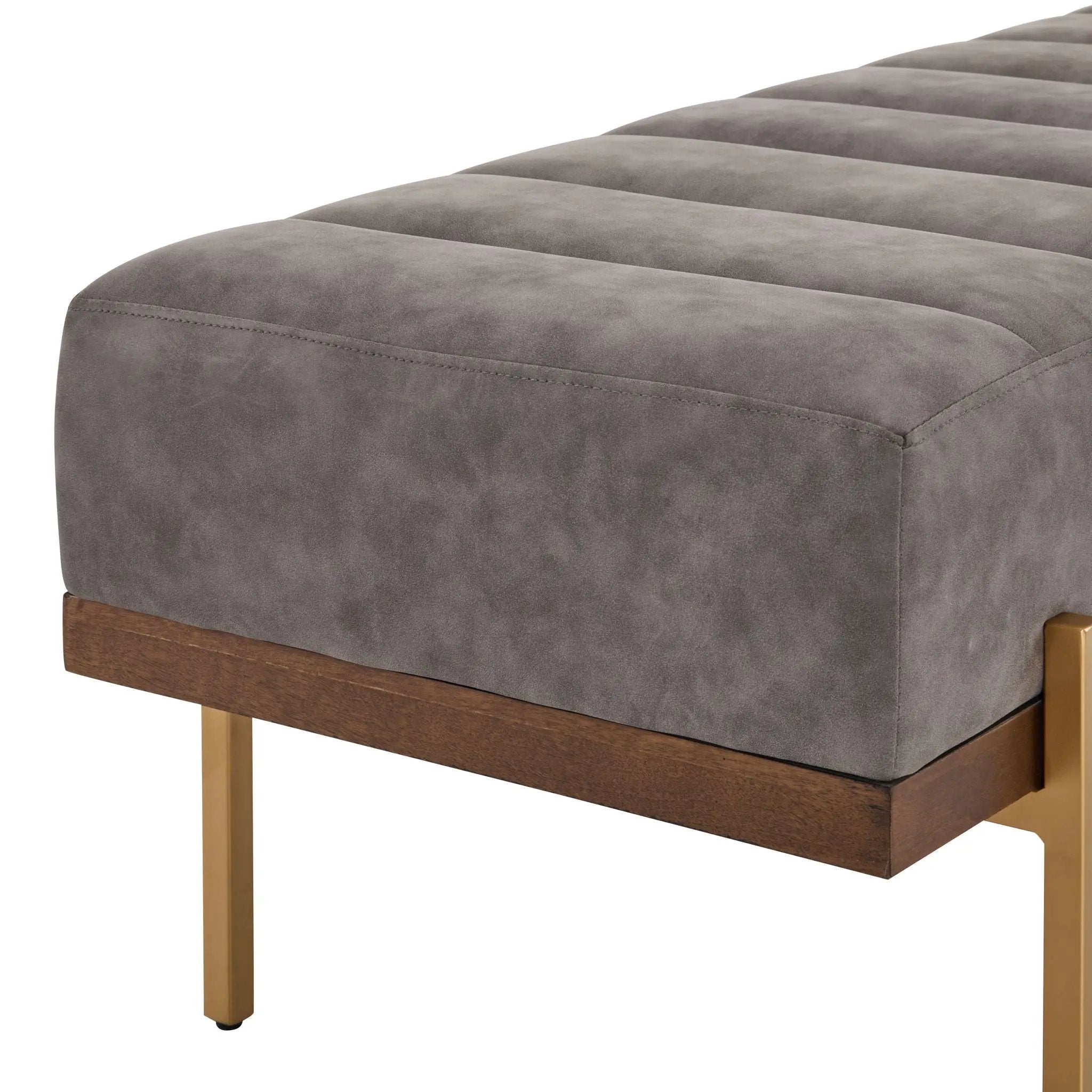 Thorian Luxury Upholstered Ottoman Bench with Channel Tufting and Metal Base by HouseOfZazla