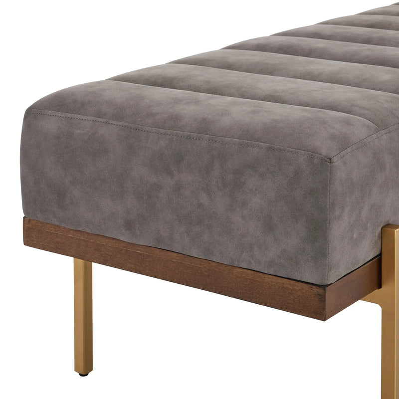 Thorian Luxury Upholstered Ottoman Bench with Channel Tufting and Metal Base by HouseOfZazla